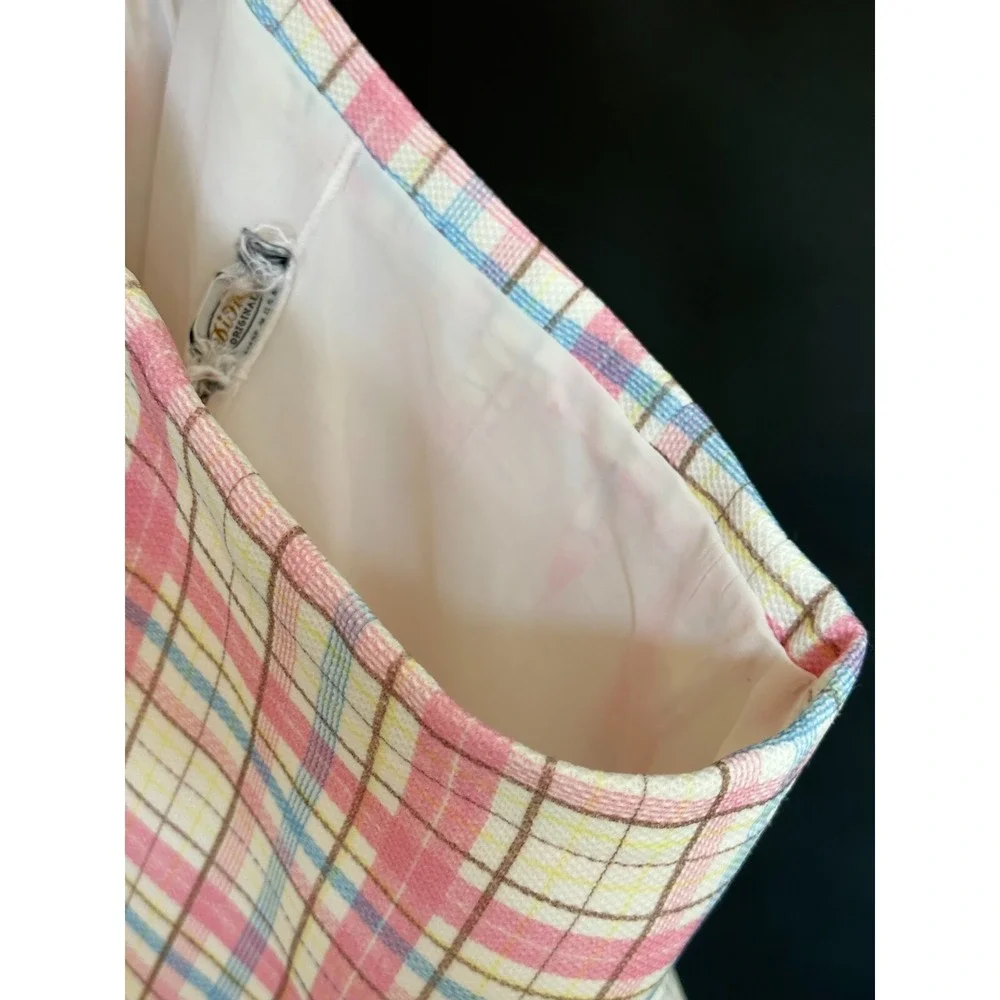 Vintage 1970s DiFini Originals Pastel Plaid Skirt Pink Blue Easter Tennis Skirt